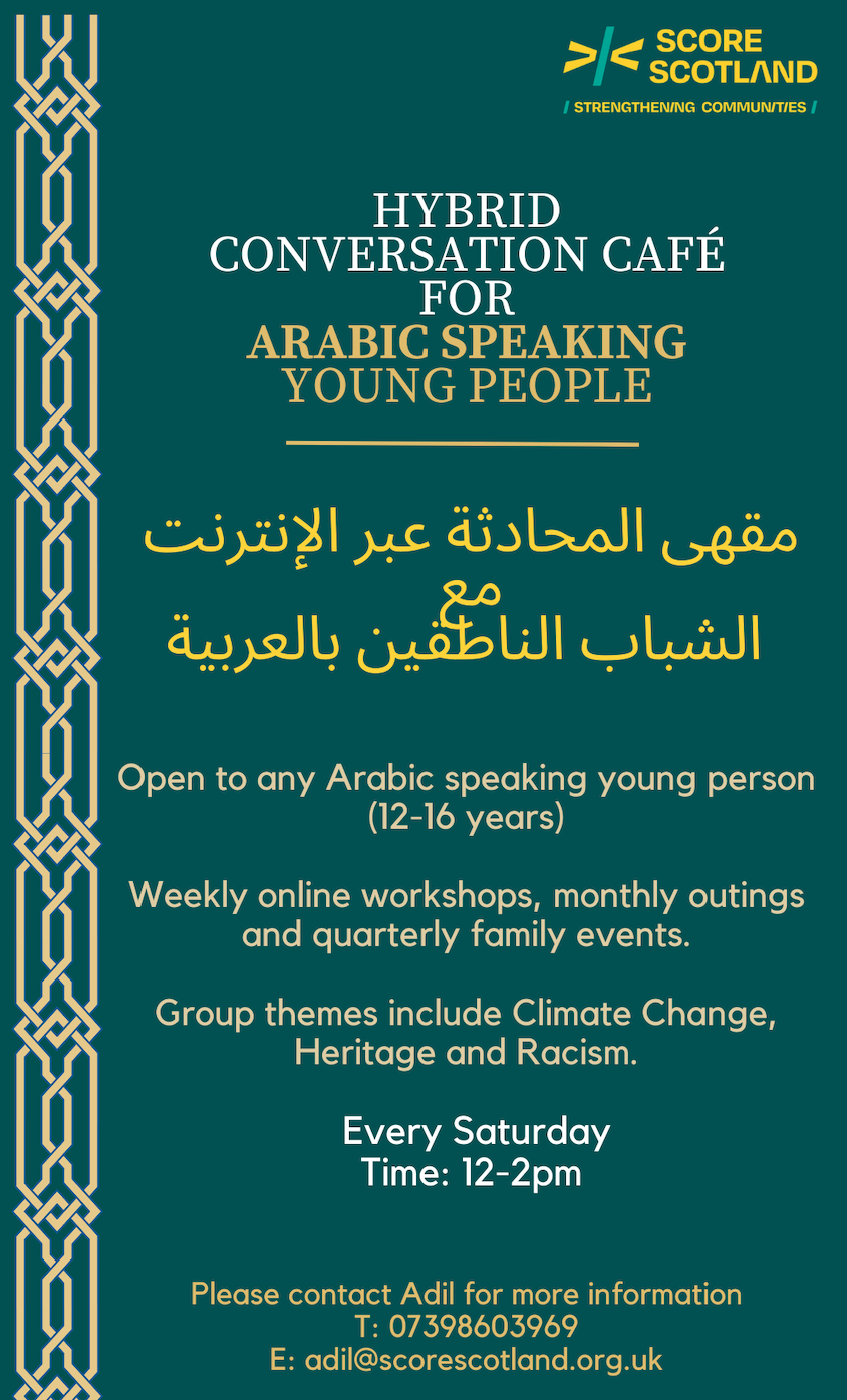 Hybrid Conversation Cafe for Arabic Speaking young people flyer