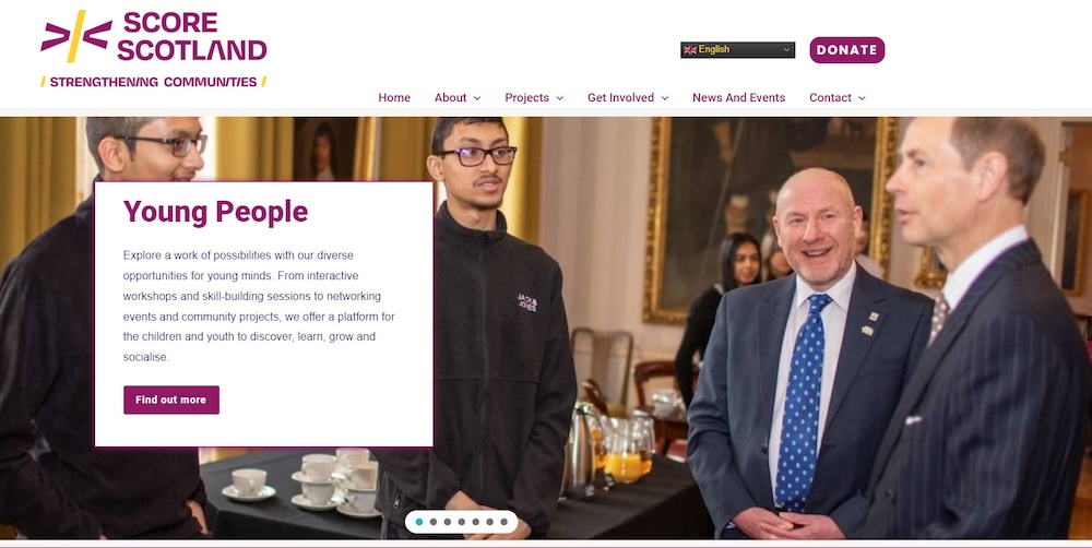 Front page header of the website