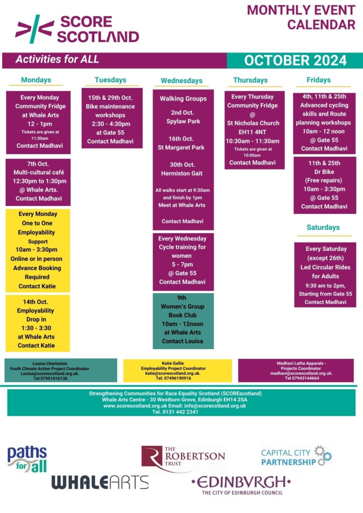 Oct Calendar of Events P2 Activities for ALL