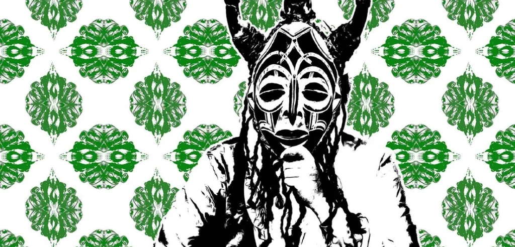 print workshop image of mask on green background