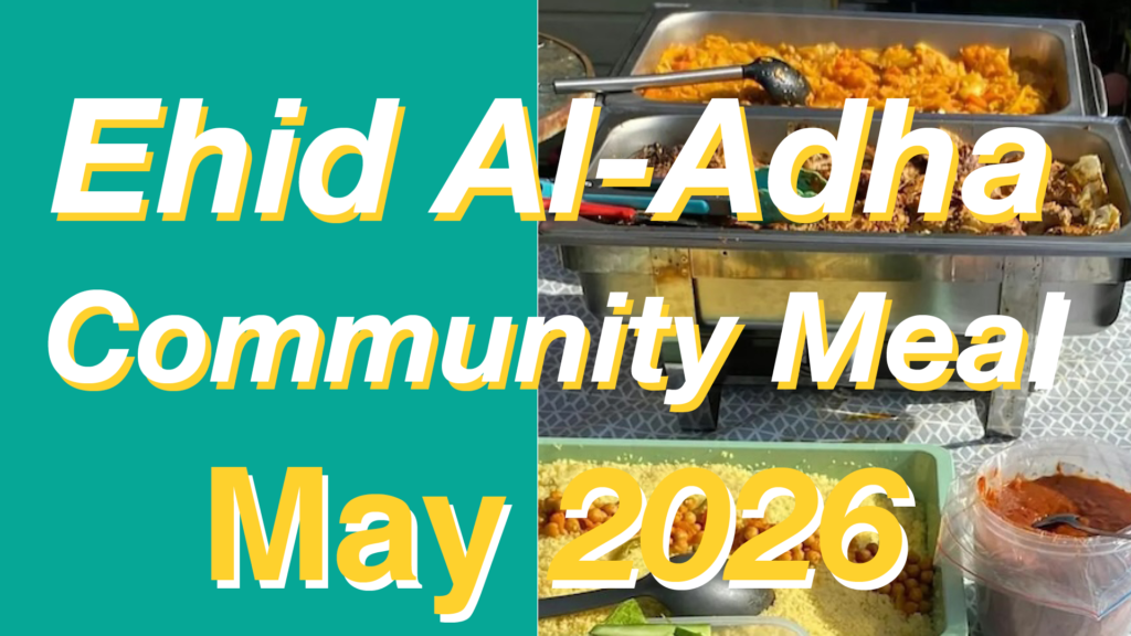Community meal graphic with pictures of food